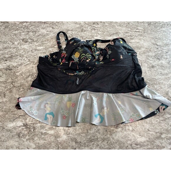 Torrid Vixen Tankini Peplum Top Hula Girl Tie Front Black 4R Push Up - Picture 6 of 10